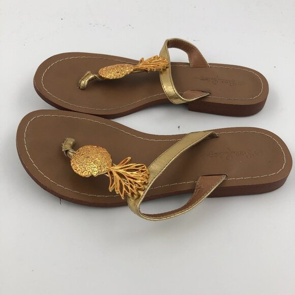 LILLY PULITZER for Target Gold Pineapple Flip Flop Sandals US 6M EUC - Picture 4 of 10
